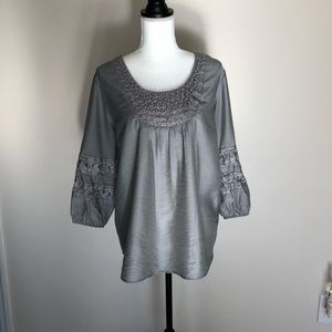 Gray Tunic with Gray Bead Neck Line